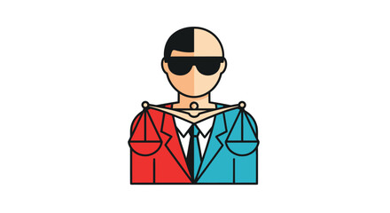 Stylized icon of a man representing justice with scales.