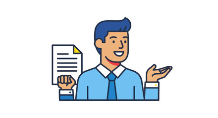 Smiling Businessman Holding a Document and Presenting Information.