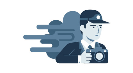 Flat design vector illustration of a photographer on the move.