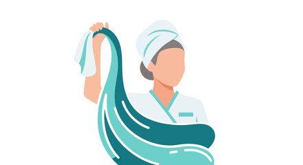 Minimalist vector illustration of a woman in a bathrobe and towel.