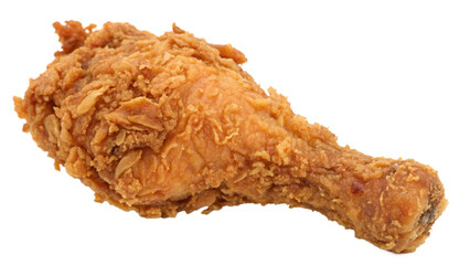 A crispy fried chicken drumstick with golden-brown, crunchy skin.