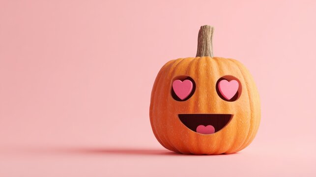 Cute Pumpkin with Heart Eyes on Pink Background for Romantic Halloween - Powered by Adobe