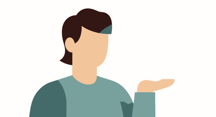 Minimalist illustration of a faceless person presenting something.