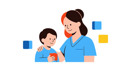 Caring mother and her young son sharing a tender moment.