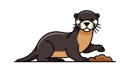 Cute cartoon river otter standing on a patch of ground.