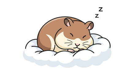 Cute cartoon hamster sleeping peacefully on a fluffy cloud.