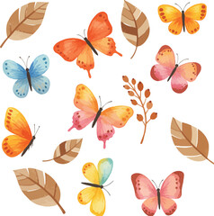 Obraz premium Autumn leaves and butterflies collection natural beauty art