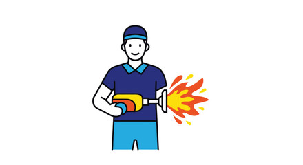 Cartoon illustration of a man holding a flamethrower.
