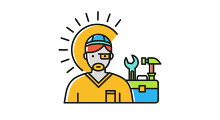 Skilled Industrial Worker with Toolbox and Repair Tools.