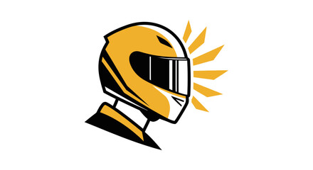 Stylized yellow racing helmet for motorsports logo.