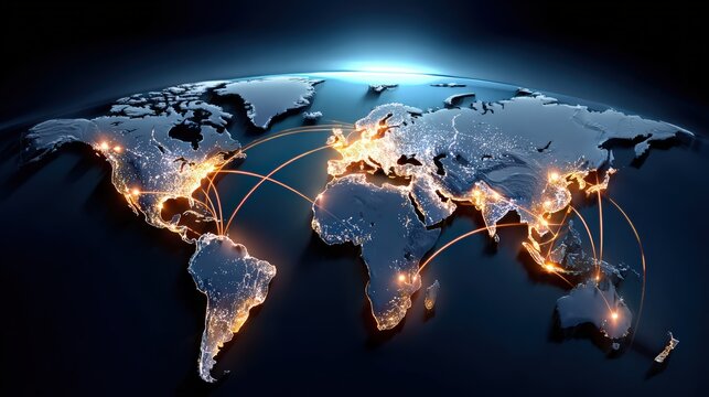 Illuminated World Map Showing Global Digital Connectivity