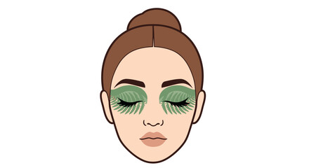 Vector illustration of a woman with green under eye patches for skincare routine.
