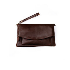 Coffee brown leather bag for women isolated on white background, perfect for leather product catalog design