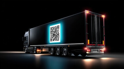 Smart Logistics Truck with Glowing QR Code for Tracking