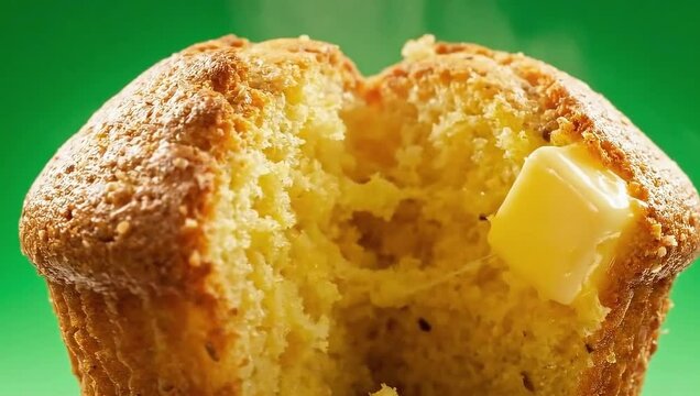 A close-up of a warm, fluffy piece of homemade cornbread or a biscuit, broken open to show the delicious texture.