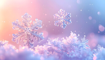 Pastel snowflake pattern floating over soft gradient background, elegant holiday abstract
