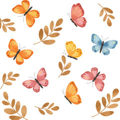 Whimsical watercolor butterflies and autumn leaves collection design