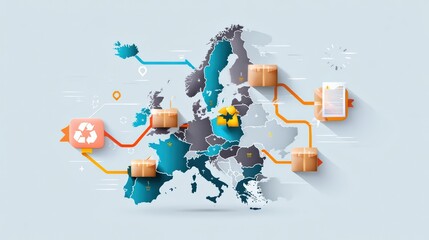 Fototapeta premium European Trade and Recycling Network Map