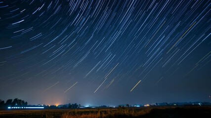 Night Sky Star Trails Over Open Field in Long Exposure - Powered by Adobe