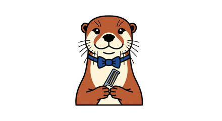 Dapper Otter Barber Mascot with Bow Tie and Razor.