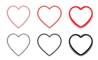 Dashed heart-shaped frames set in red and black, isolated on transparent background