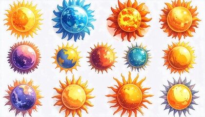 Cartoon suns with varying colors