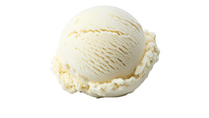 A perfectly round scoop of creamy vanilla ice cream. elegantly placed on a white background. its smooth texture and inviting appearance. ideal for dessert menus or culinary photography