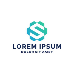 Modern gradient hexagon logo with negative space forming letter S symbolizing technology and innovation. Editable Vector File