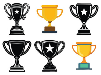 Elegant Trophy Cup Vector Collection – Award, Victory, and Sports Icons
