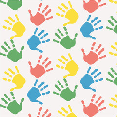 Fototapeta premium Seamless pattern of multi-colored palms, hands, friendship, pattern