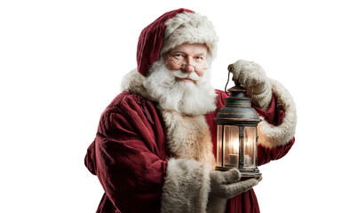 Fototapeta premium santa claus holding an antique lantern, isolated on a transparent background