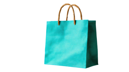 Teal shopping bag reusable retail tote eco friendly carry sack blank merchandise packaging element isolated on white background