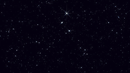 Night starry skies with twinkling and blinking stars. Abstract dark glowing stars or particles. Space science background of black sky in starry night. © vannet