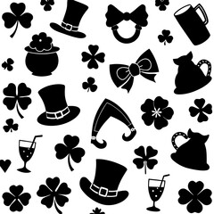 St Patricks day silhouette vector,  Collection of silhouette elements for st patrick's day,  St Patricks Day Linocut Clipart, SVG Irish Charm, St Pattys Day Celebrations Illustration, Lucky Silhouette