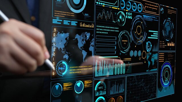 This image features a professional interacting with an advanced digital data visualization interface, showcasing dynamic graphs and analytics for insightful business decision-making. Cipher
