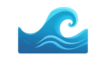 Obraz premium Stylized illustration of a blue ocean wave with a curled crest, depicted against a white background.