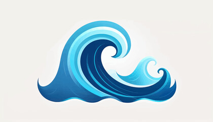 Naklejka premium Stylized illustration of a large ocean wave curling and crashing, with smaller wave behind it, rendered in shades of blue.