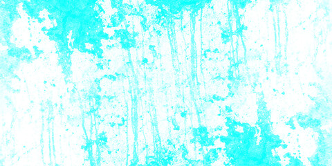 Abstract distressed cyan and white textured background with paint splatters and drips for grunge design elements