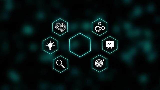 Business strategy icons showing goal achievement team collaboration process management. Business strategy icons highlight goals and planning. Teamwork and process lead achievement. - Powered by Adobe