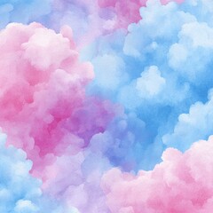 Seamless Watercolor Cloud Pattern in Pastel Pink and Blue for Children's Designs