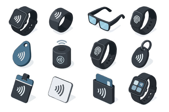 Icon payment smart mobile device biometric sticker holder vector wristband