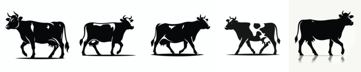 black and white silhouette vector of a cow