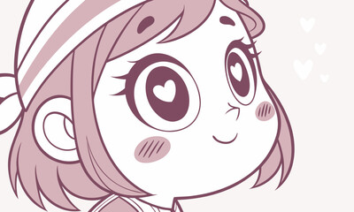 cute girl face illustration pastel colors, kawaii