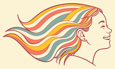 Vector cartoon of a teenage girl with colorful dyed hair