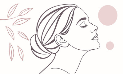 Minimalist line art portrait of a young woman’s face