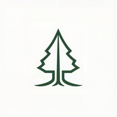 The green Christmas tree outline isolated on a white background, minimalism