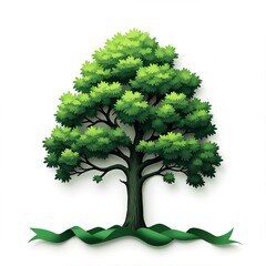 A single tree with green ribbon on a clean white background