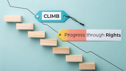 Stacked cards shaped as steps illustrating progress