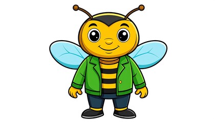 Cute bee cartoon character wearing a jacket