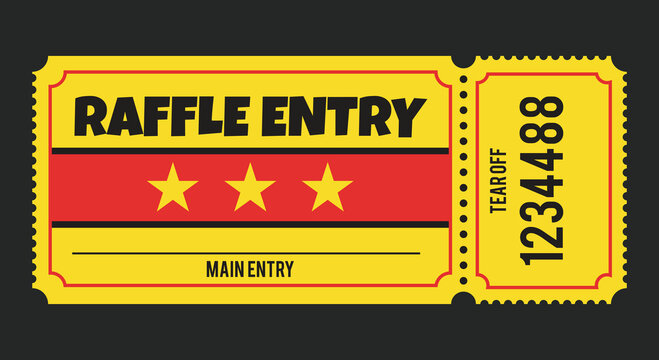 Vibrant yellow raffle entry ticket design with stars and numbered stub for promotional giveaways